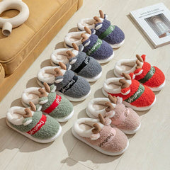 Christmas Shoes Winter Home Slippers Elk Soft Cozy Bedroom Slipper Slip On House Shoes - ProTrendyz