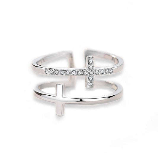 Double Cross Miniature Copper Inlaid Zircon Ring - ProTrendyz