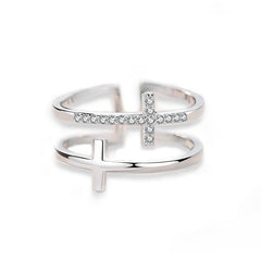 Double Cross Miniature Copper Inlaid Zircon Ring - ProTrendyz