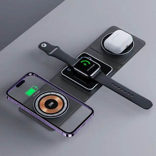 3 IN 1 Magnetic Folding Wireless Charger Station For IPhone Transparent Fast Charging For IWatch And Airpods - ProTrendyz