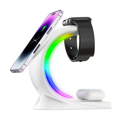 4 In 1 Magnetic Wireless Charger Fast Charging For Smart Phone Atmosphere Light Charging Station For Airpods Pro I-phone Watch - ProTrendyz