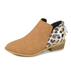 Fashion Leopard Print Boots Women Pointed Toe Chunky Heel Back Zipper Shoes - ProTrendyz