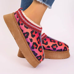 Women's Cartoon Christmas Print Ankle Boots Casual Slip On Plush Lined Home Shoes Comfortable Winter Short Boots - ProTrendyz