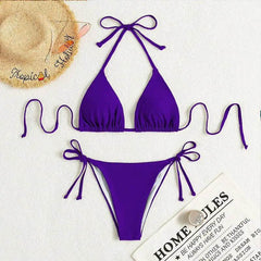 Pure Color Tied Halter Bikini Swimsuit - ProTrendyz