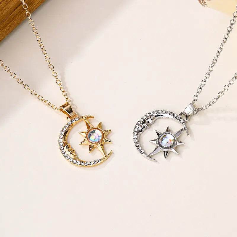Fashion Jewelry Fashion Moon Star Zircon Pendant Necklace Stainless Steel Light Luxury Choker Jewelry Party Gifts For Women Girls - ProTrendyz