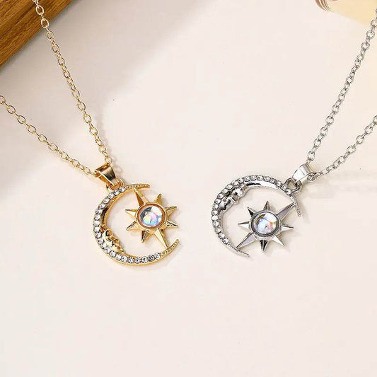 Fashion Jewelry Fashion Moon Star Zircon Pendant Necklace Stainless Steel Light Luxury Choker Jewelry Party Gifts For Women Girls - ProTrendyz