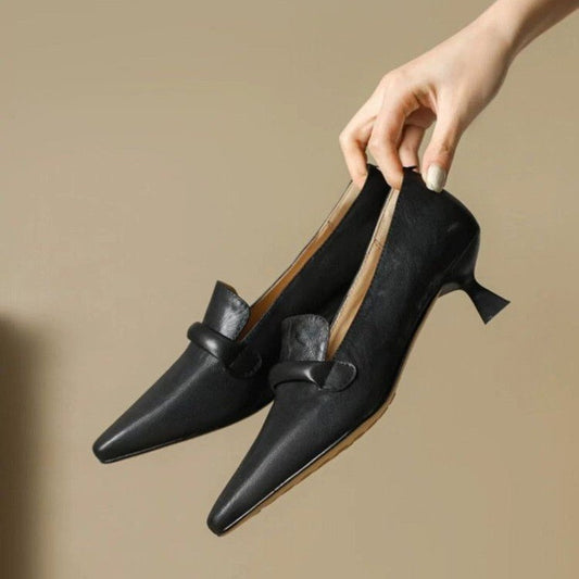 2025 New Retro French Style Minimalist Elegant High-End Niche Shoes, Women's Pointed Toe Stiletto Low Heel Plus Size Single Shoes
