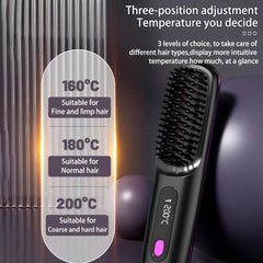 2 In 1 Straight Hair Comb Wireless Hair Straightener Brush Hair Fast Heating Portable Hot Curler USB Charging - ProTrendyz