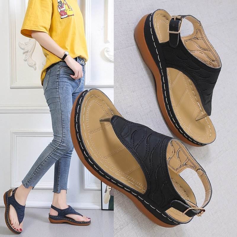 Casual Sandals Women's Wedge Heel Solid Color Flip Flop Sandals - ProTrendyz
