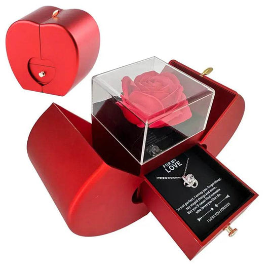 Fashion Jewelry Box Red Apple Christmas Gift Necklace Eternal Rose For Girl Mother's Day Valentine's Day Gifts With Artificial Flower Rose Flower Jewelry Box US - ProTrendyz