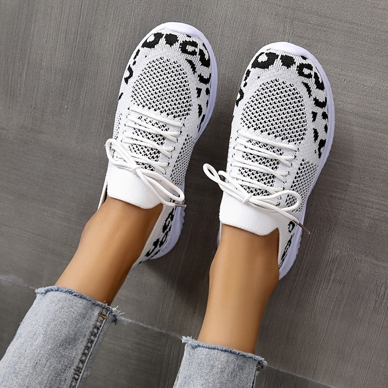 White Shoes Women Leopard Print Lace-up Sneakers Sports ProTrendyz