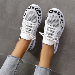White Shoes Women Leopard Print Lace-up Sneakers Sports ProTrendyz