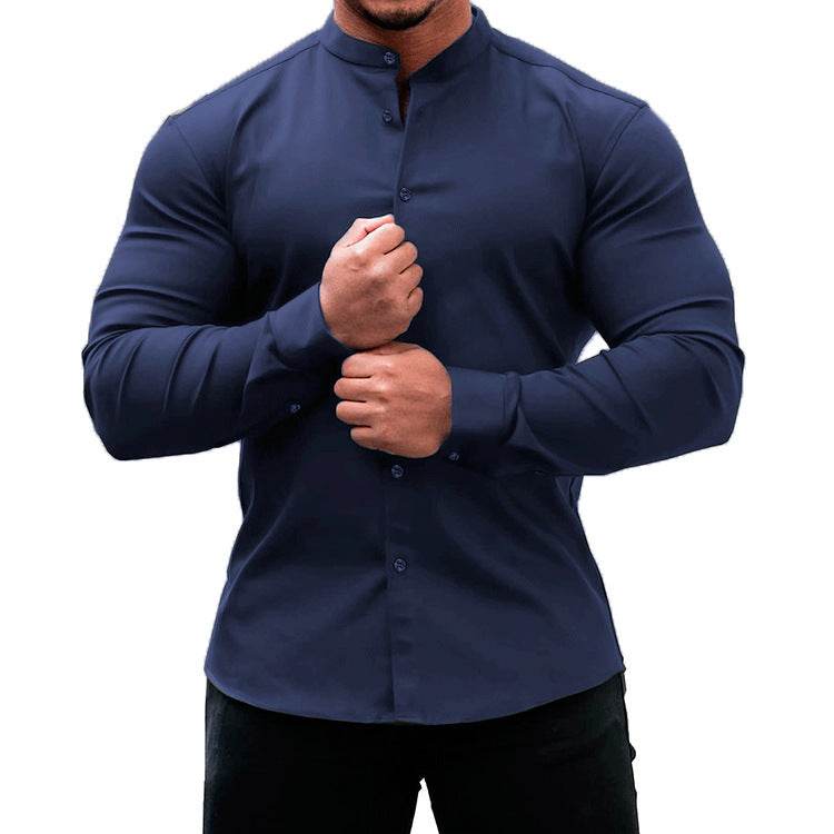 Long Sleeve Shirt Men Casual Button Down Slim Tops Solid Color Casual Mens Clothing - ProTrendyz