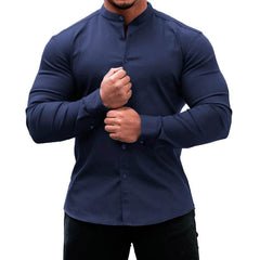 Long Sleeve Shirt Men Casual Button Down Slim Tops Solid Color Casual Mens Clothing - ProTrendyz