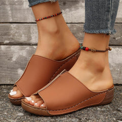 Fashion Solid Wedges Sandals Summer Casual Peep-toe Slippers Outdoor Thick Sole Heightening Slides Shoes Women - ProTrendyz
