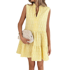 Womens Summer Sleeveless Patchwork V-Neck Pullover Dress For Europe And America