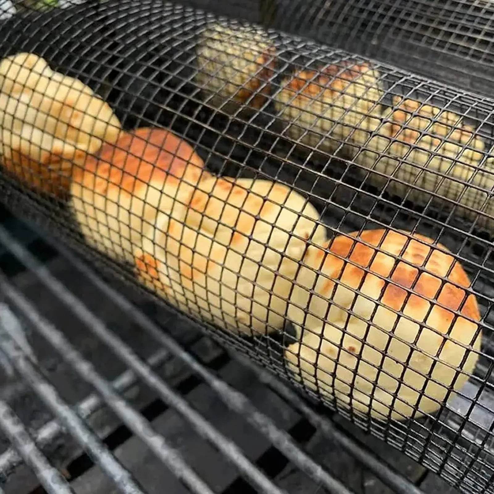 Rolling Grilling Basket Metal BBQ Barbecue Basket Net Portable Outdoor Camping Barbecue Rack Kitchen Gadgets - ProTrendyz