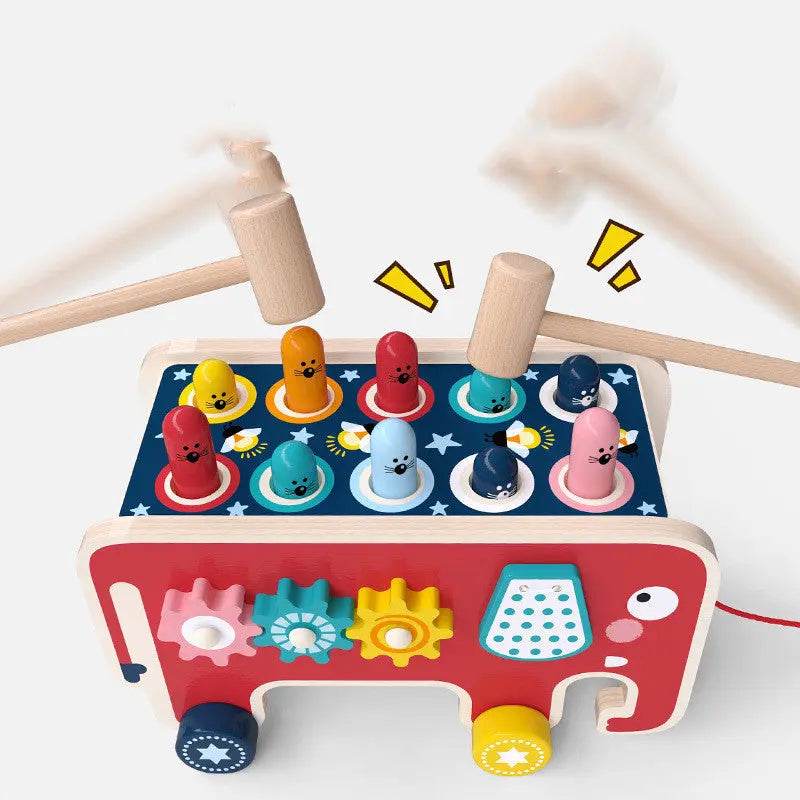 Montessori Toddlers Kids Wooden Pounding Bench Animal Bus Toys Early Educational Set Gifts For Children Toy Musical Instrument - ProTrendyz