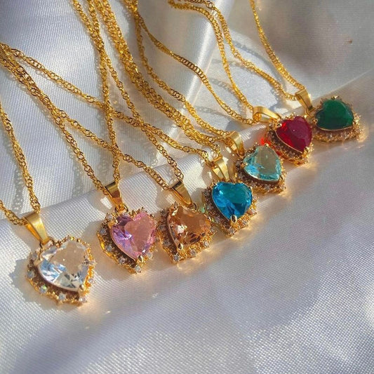 Colorful Rhinestones Heart-shped Necklace Love Gold Clavicle Chain Ins Personalized Jewelry For Women Valentine's Day ProTrendyz