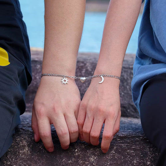 2Pcs Sun Moon Charm Magnet Attraction Stainless Steel Bracelets For Couples Men Women Jewelry Wholesale Valentine's Day Gifts ProTrendyz