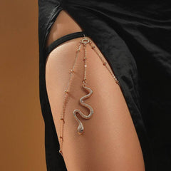 Bohemian Boho Gold Color Metal Beaded Chain Thigh Chain For Women Big Snake Pendants Leg Chain Body Jewelry Beach Style Gift - ProTrendyz