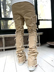 Men Trousers Individual Patched Pants Long Tight Fit Stacked Jeans For Mens Clothing - ProTrendyz