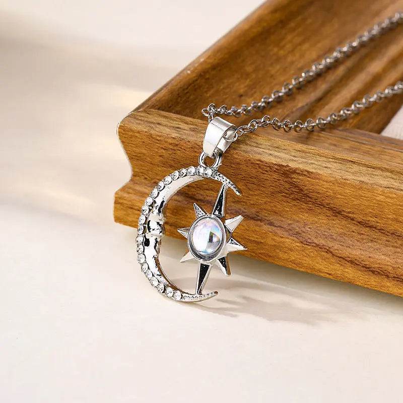 Fashion Jewelry Fashion Moon Star Zircon Pendant Necklace Stainless Steel Light Luxury Choker Jewelry Party Gifts For Women Girls - ProTrendyz