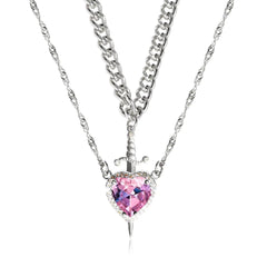 New Heart And Sword Necklace Set Gold Color Stainless Steel Crystal Couple Necklaces For Women Men Boyfriend Girlfriend Gifts - ProTrendyz