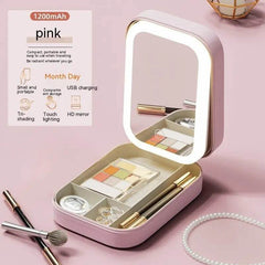 Makeup Storage Box With LED Light Mirror Portable Travel Makeup Cosmetics Storage Box Touch Light Storage Organizer - ProTrendyz