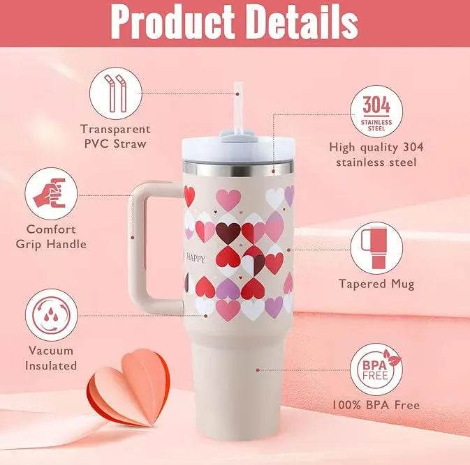 40 Oz Tumbler With Handle Straw Insulated, Stainless Steel Spill Proof Vacuum Coffee Cup Tumbler With Lid Tapered Mug Gifts For Valentine Lover Suitable For Car Gym Office Travel US - ProTrendyz