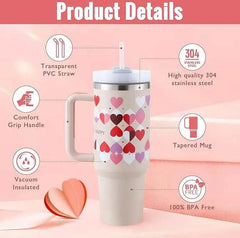 40 Oz Tumbler With Handle Straw Insulated, Stainless Steel Spill Proof Vacuum Coffee Cup Tumbler With Lid Tapered Mug Gifts For Valentine Lover Suitable For Car Gym Office Travel US - ProTrendyz