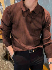 Lapel Texture Stretch Slim Knit Polo Shirt Men Polo Shirt Fashion Waffle Long-sleeved Tops Clothing Casual Comfortable Golf Men's Clothing - ProTrendyz