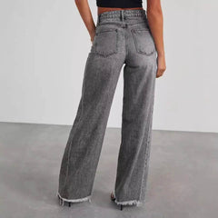 Fashion High Waist Jeans With Pockets Comfortable Slim Fit Straight Wide-leg Pants Womens Clothing - ProTrendyz