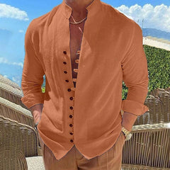 Retro Button Design Long-sleeved Shirt Men's Casual Loose Top Mens Clothing - ProTrendyz