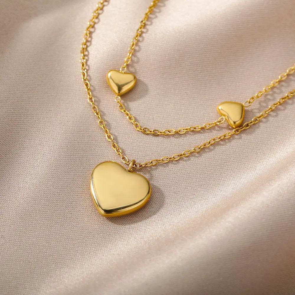 Fashion Jewelry Multilayer Heart Pendant Necklaces For Women Stainless Steel Chain Choker Zircon Moon Star Necklace Femme Wedding Jewelry Gift - ProTrendyz