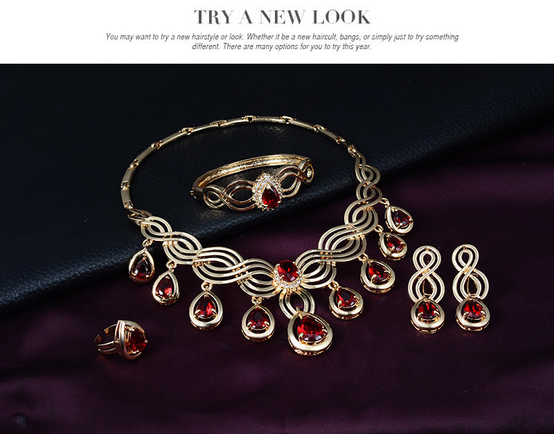 Set Jewelry Fashion Gems Necklace And Earrings Alloy Jewelry ProTrendyz