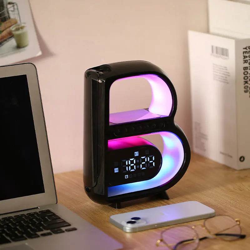 2025 New B-Shaped Bluetooth Speaker Multifunctional Smart Music Rhythm Lighting Phone Wireless Charger TF Card AUX Input Standard Mode - ProTrendyz