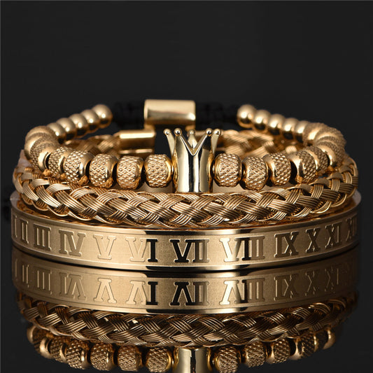 Luxury Roman Royal Crown Charm Bracelet Men Stainless Steel Geometry Pulseiras Men Adjustable Bracelets Couple Jewelry Gift ProTrendyz