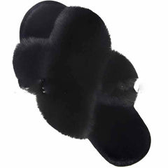 Women Fashion Warm Fluffy Slippers Cozy Faux Fur Cross Indoor Floor Slides Flat Soft Furry Ladies Female Celebrities Flip Flops - ProTrendyz
