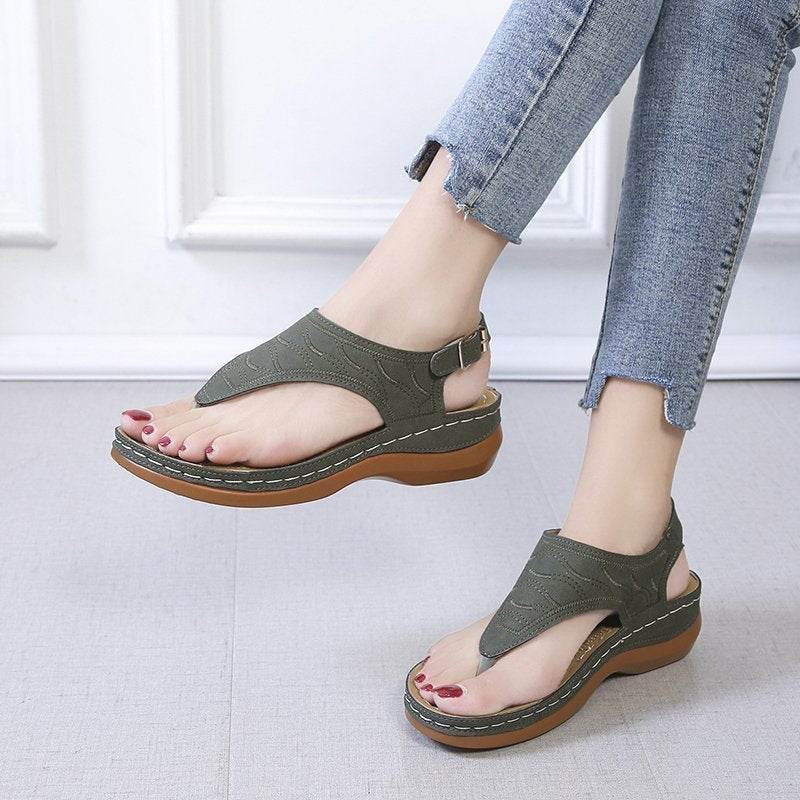 Casual Sandals Women's Wedge Heel Solid Color Flip Flop Sandals - ProTrendyz