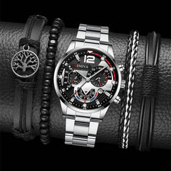 2pcs Men's New Popular Steel Strip Fashion Business Three Eye Quartz Watch Bracelet Set Valentine's Day Gifts - ProTrendyz